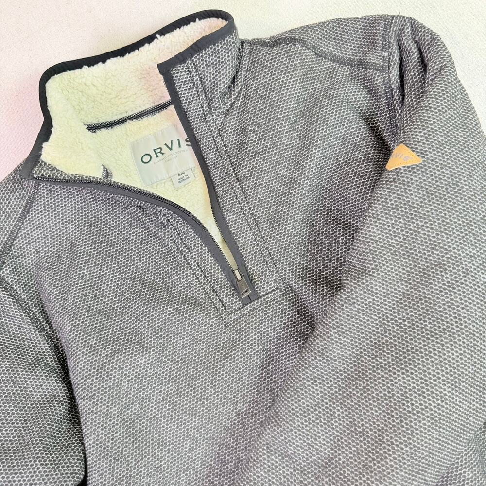 Orvis Brighton 1/4 Zip Sherpa Lined Pullover Men's M Gray Gorpcore Outdoors Cozy